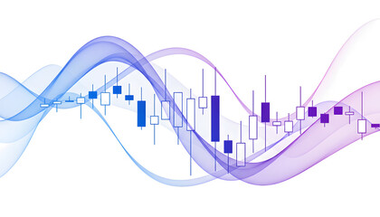 Abstract financial chart with blue purple gradients isolated on a transparent background
