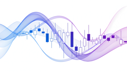 Abstract financial chart with blue purple gradients isolated on a transparent background