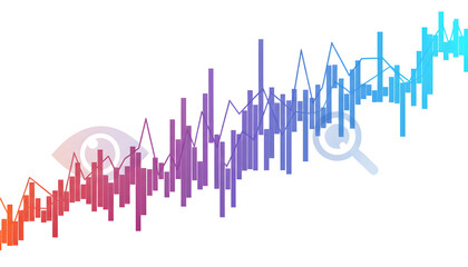 Abstract financial chart with fluctuating bars and lines isolated on a transparent background