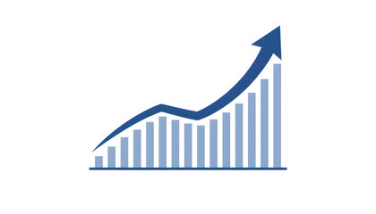 Blue upward trend graph with arrow isolated on a transparent background