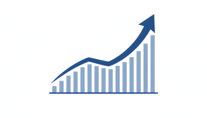 Blue upward trend graph with arrow isolated on a transparent background