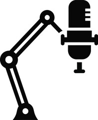 A black icon illustration of a podcast studio microphone on an articulated boom arm © @ahmedmaynul