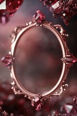 An ornate frame sits in a glittering setting filled with sparkling gems. The highlights add a magical touch, enhancing the overall charm of the display