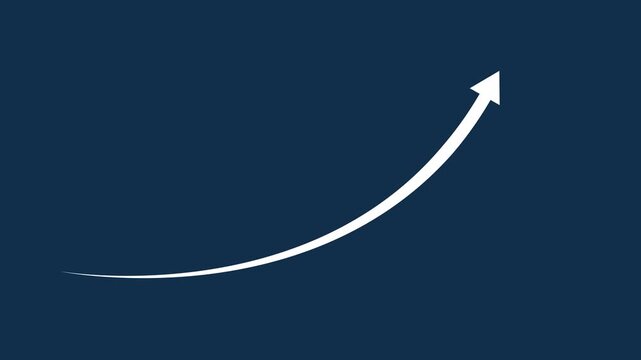 White upward arrow representing exponential growth on dark blue background conceptual business success and financial profit trend graphic symbolizing rising statistics and progress for corporate achie