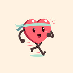Cartoon cute heart character running for design.