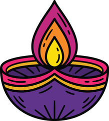 Decorative Diya Oil Lamp Vector Illustration for Indian Festival Celebration