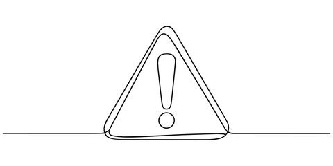 Continuous one line drawing of a warning triangle sign with an exclamation mark. Minimalist hand-drawn alert symbol vector illustration, Dangerous sign continuous one line drawing. Vector outline © Parboti