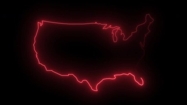 Animated of usa map with red neon effect. 4k video with screen mode.