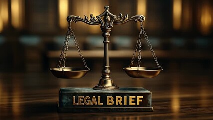 Legal Brief title with scales of justice ideal for law firm promotions and broadcast news graphics.
