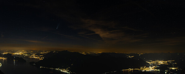 Nighttime Panorama Over Lake Lucerne's Illuminated City