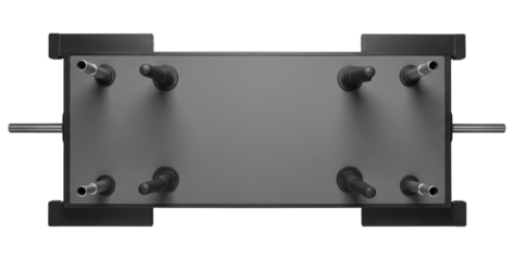 Top view of heavy duty metal mounting base with vertical bolts on a transparent background