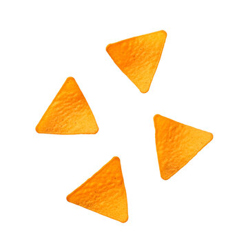 Triangular nacho cheese doritos chips isolated on white background