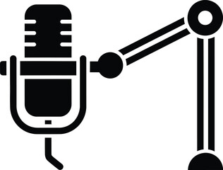 A black silhouette icon of a broadcast microphone on an adjustable boom arm stand © Mahraz
