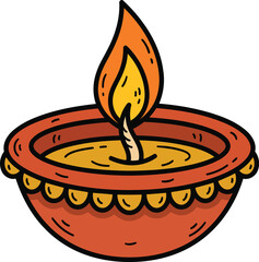 Traditional Clay Diya Oil Lamp Vector Illustration for Indian Festival