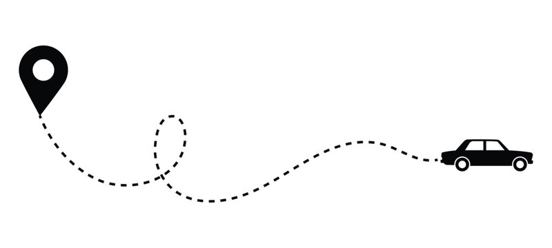 Route Optimization line icon, Route icon between two points with dotted path, location pin And car vector icon.