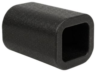 Black rectangular rubber end cap or ferrule for furniture legs on a transparent background