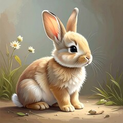 Adorable Bunny Portrait - A Gentle Gaze in a Spring Meadow.