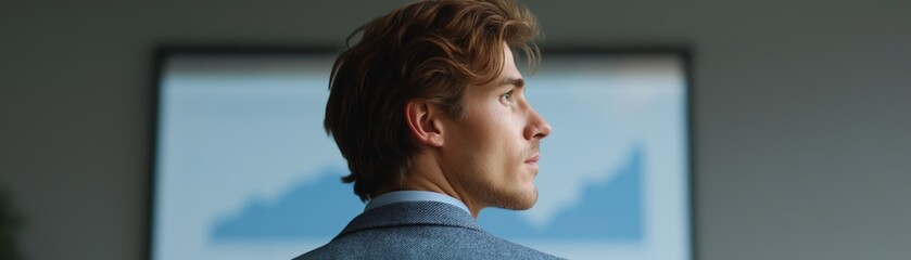 Fototapeta premium Businessman Contemplating Growth Trends in Modern Office Environment