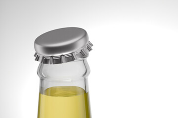 Metal bottle cap on glass bottle mockup with liquid