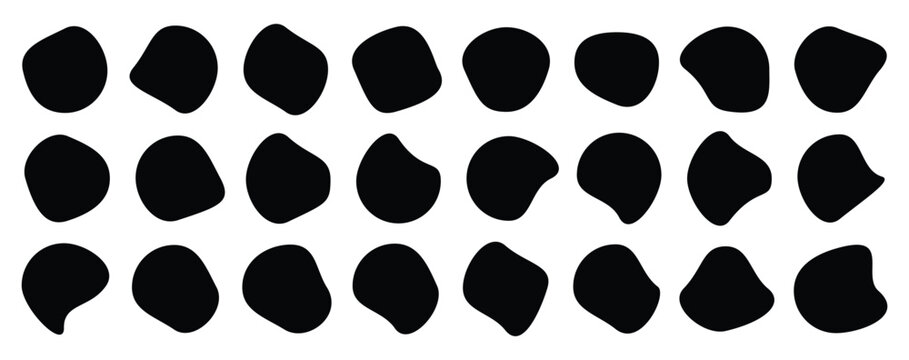 Organic shape round form set. Liquid organic blob. Random blob circles icon set. Isolated on a white background.  Soft round oval pattern background. Vector illustration.
