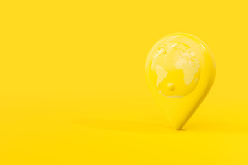 World map on the Pin map yellow color