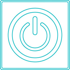 Teal power button icon on a white background with a teal border