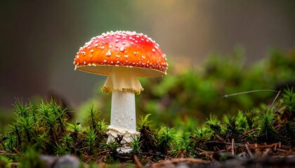 Amanita muscaria in a forest setting - A vibrant and detailed close-up.
