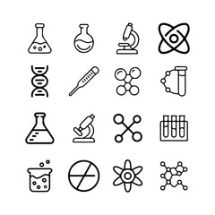 Science and chemistry icons isolated on transparent background