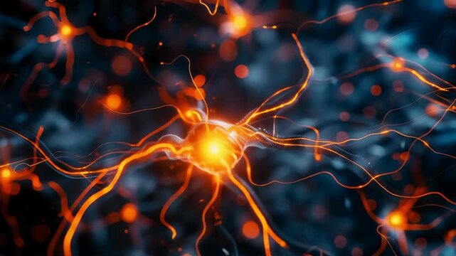 Glowing neural connections represent the complexity of brain activity, ideal for a scientific backdrop in presentations on neuroscience and innovation.
