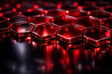 Futuristic Red Hexagonal Tech Blocks With Neon Glow Sci-Fi Black Hex Grid With Glowing Red Light
