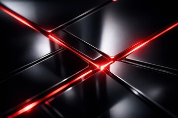 Abstract Sci-Fi Light Intersection With Red Glow Futuristic Red Neon Cross On Glossy Dark Tech Surface