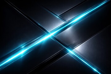Futuristic Blue Neon Cross On Dark Technology Surface Abstract Sci-Fi Light Intersection With Blue Glow