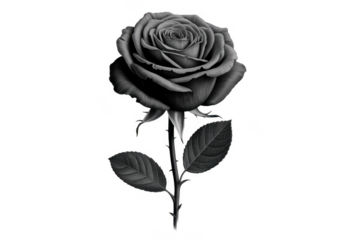 Black and white rose flower monochrome isolated on a transparent background