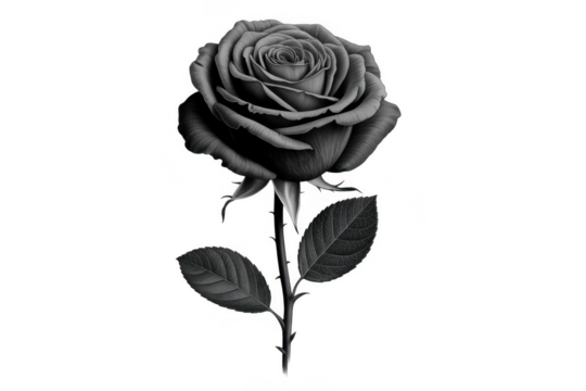 Black and white rose flower monochrome isolated on a transparent background - Powered by Adobe
