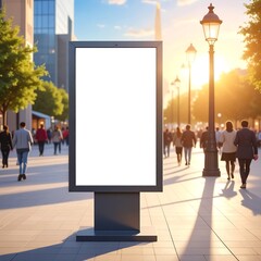 Blank Billboard Mockup on City Street with Pedestrians.