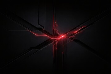 Futuristic Red Energy Core With Crossed Tech Panels Sci-Fi Dark Technology Hub With Red Power Center
