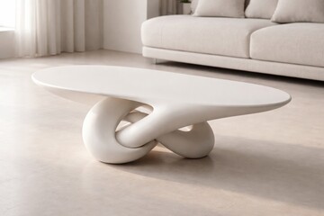 Modern Sculptural Knot Coffee Table In Minimal Interior Contemporary White Knot Table With Organic Design