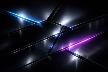 Dark Futuristic Tech Cross With Neon Blue And Purple Light Sci-Fi Abstract Metallic Intersection With Glowing Lines