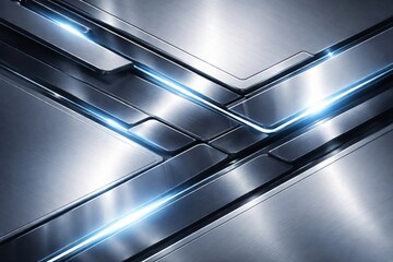 Futuristic Metallic Panels With Blue Neon Accents Abstract High-Tech Surface With Glowing Lines