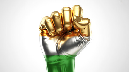 Happy Republic Day Creative Poster Featuring Indian Flag, hand golden victory on white background 