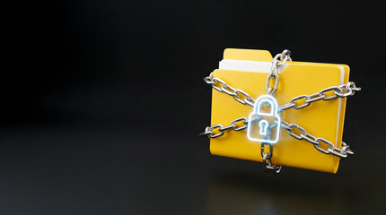 A yellow folder, firmly secured with chains and a lock, symbolizes the vital concept of data protection and cybersecurity in today&rsquo;s digital landscape