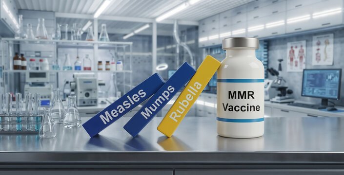 MMR vaccine vial in laboratory setting
