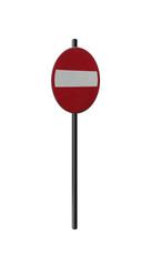 The road sign, side - the prohibition of entrance. On isolated transparent background.