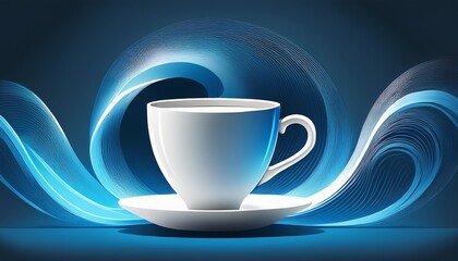sleek white coffee cup with blue swirl effect for modern branding promotions and cafe marketing needs