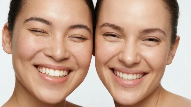 Two happy women sharing a joyful moment, showcasing beauty and friendship in an uplifting portrait
