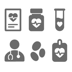 Set of medical and healthcare icons with heartbeat line