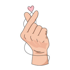 Fingers making love gesture sign. Hand vector illustration with pink heart
