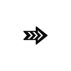 Black arrow icon pointing right with chevron design on white background illustration