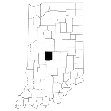 Map of Hendricks County in Indiana state on white background. single County map highlighted by black colour on Indiana map. UNITED STATES, US