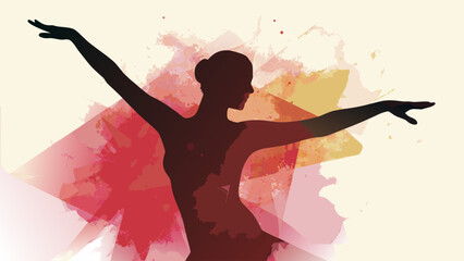 Silhouette of dancer in dynamic pose with colorful abstract background